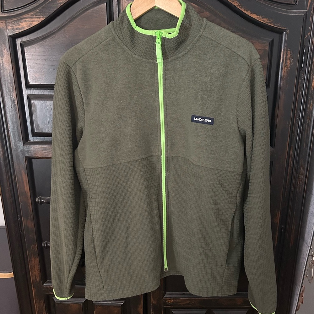 Lands' End Men's Green Grid Fleece Jacket